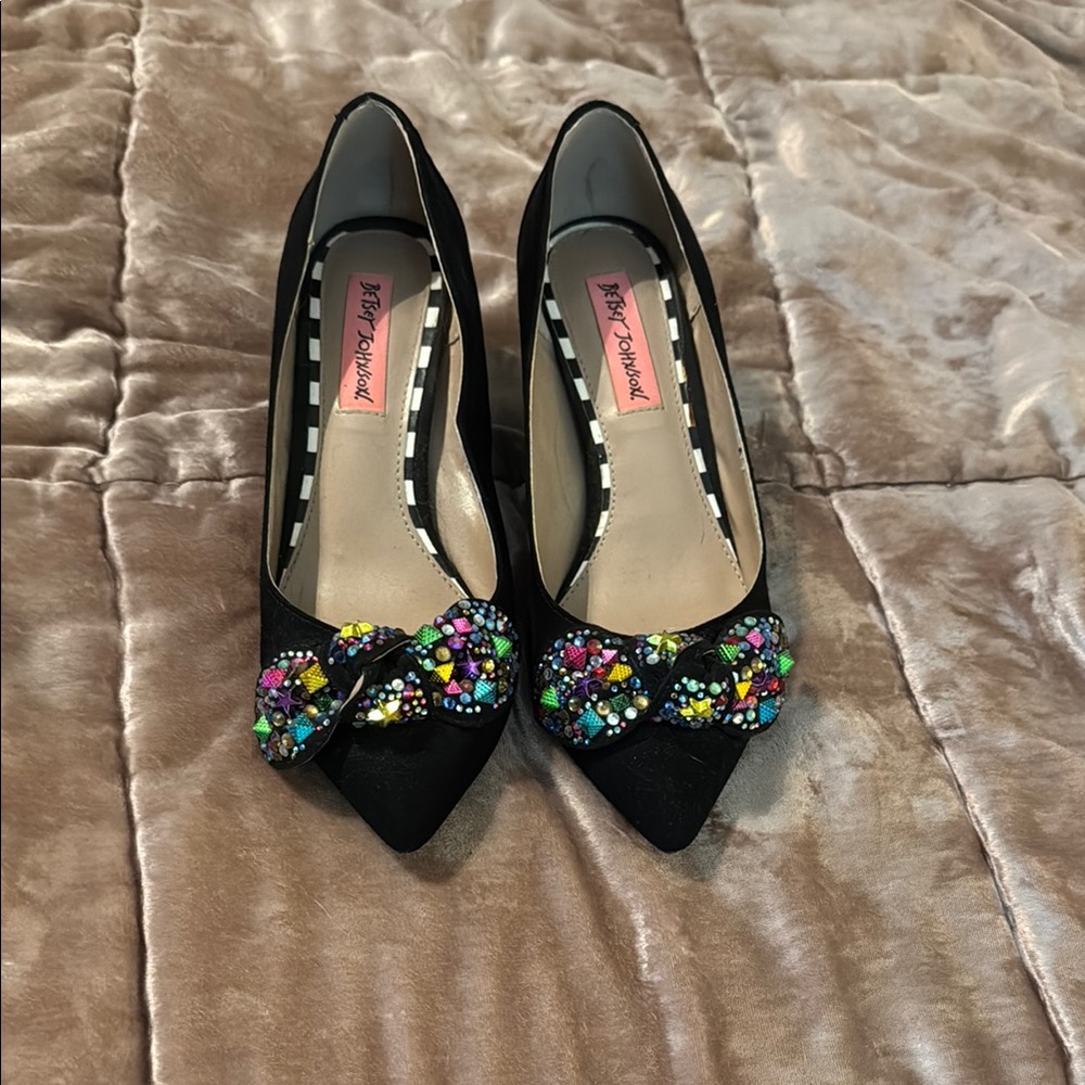 Betsey Johnson Black Multicolor Embellished Heels